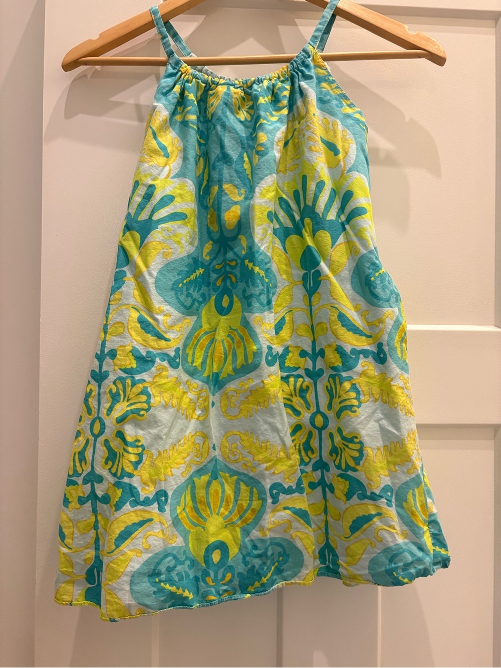 Gap Kids Girls Spaghetti Strap A-Line Blue, Aqua and Yellow Sun Dress Size 8